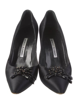 Manolo Blahnik Satin Beaded Accents Pumps