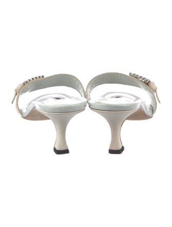 Manolo Blahnik Satin Crystal Embellishments Slides