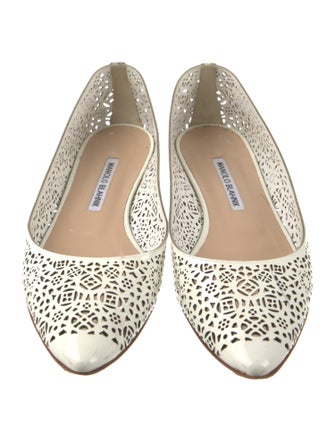 Manolo Blahnik Patent Leather Lasercut Accents Ballet Flats