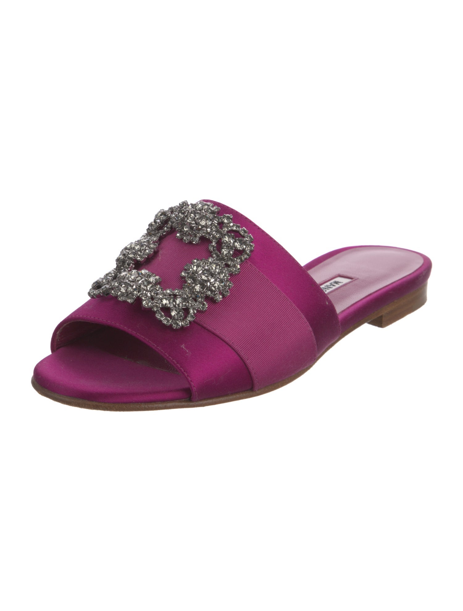 Manolo Blahnik Satin Crystal Embellishments Slides