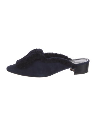 Manolo Blahnik Suede Fur Trim Mules