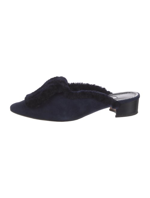 Manolo Blahnik Suede Fur Trim Mules