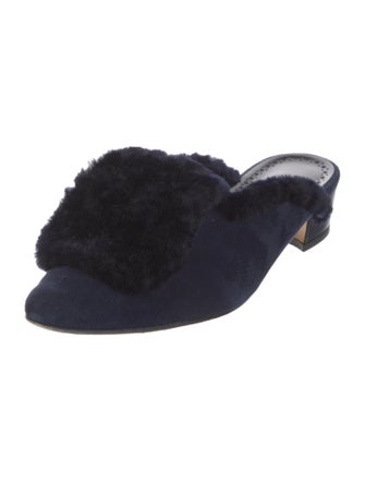 Manolo Blahnik Suede Fur Trim Mules