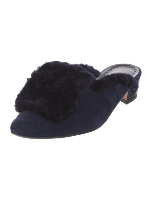 Manolo Blahnik Suede Fur Trim Mules