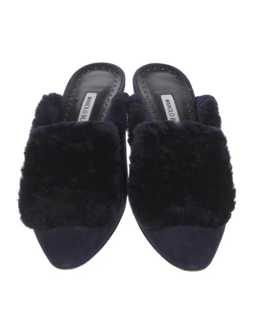 Manolo Blahnik Suede Fur Trim Mules