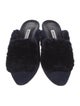 Manolo Blahnik Suede Fur Trim Mules