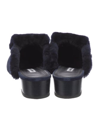 Manolo Blahnik Suede Fur Trim Mules