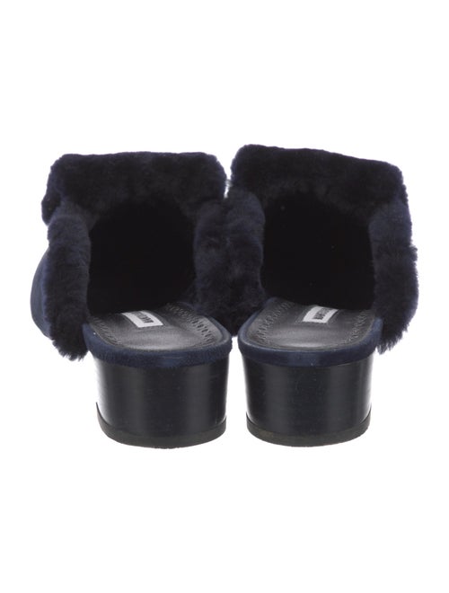 Manolo Blahnik Suede Fur Trim Mules