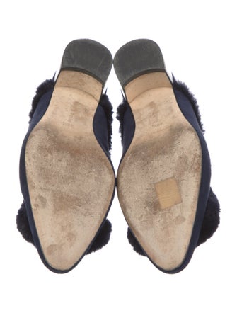 Manolo Blahnik Suede Fur Trim Mules