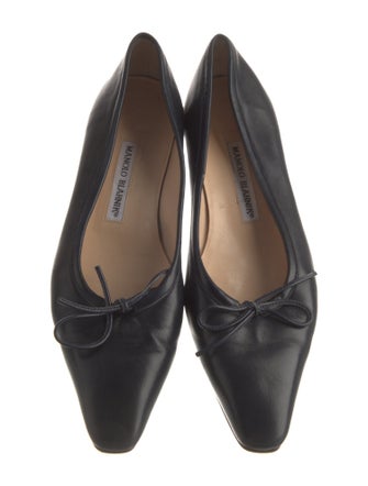 Manolo Blahnik Leather Bow Accents Ballet Flats