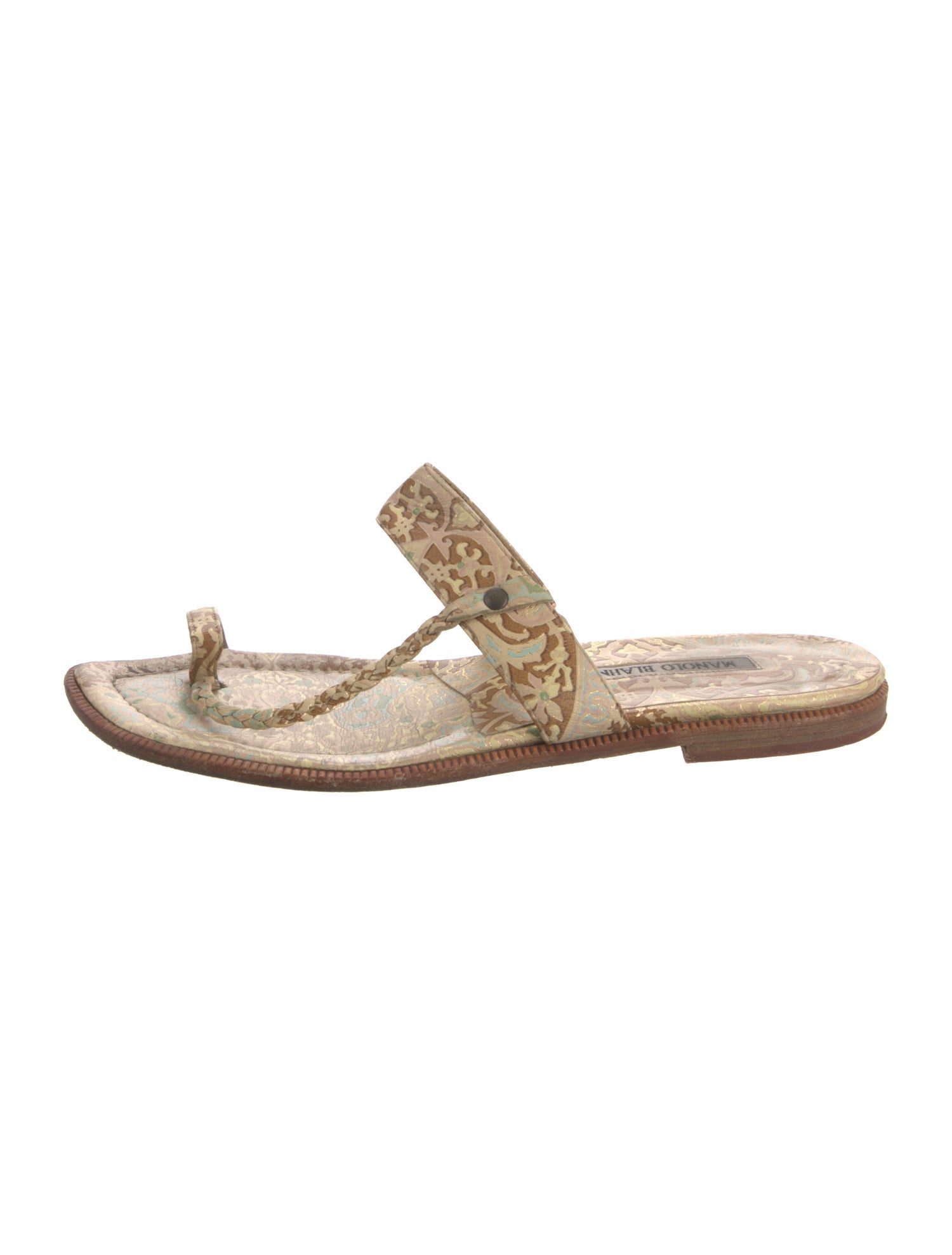 Manolo Blahnik Leather Printed Slides
