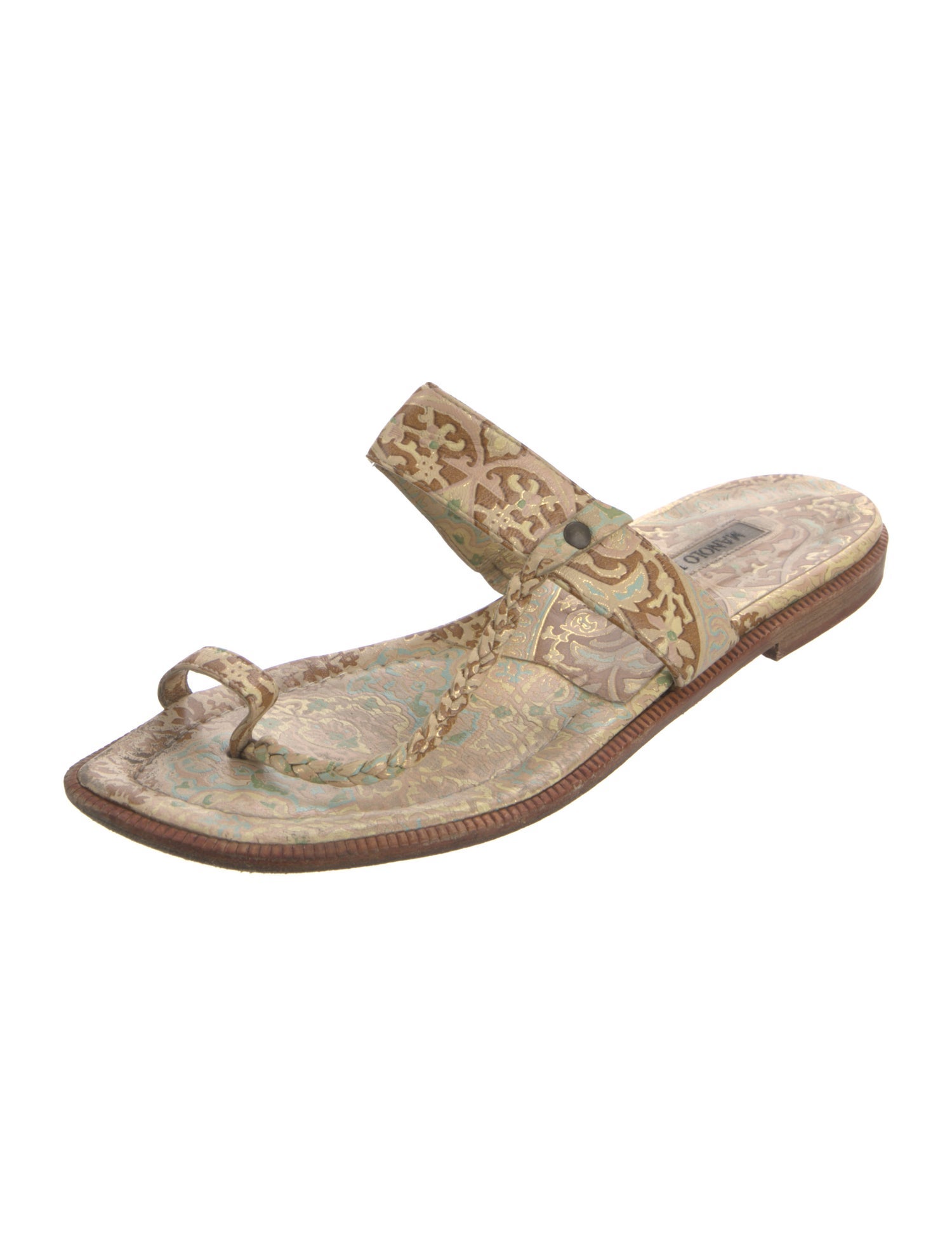 Manolo Blahnik Leather Printed Slides