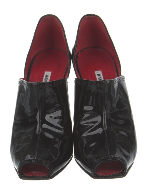 Manolo Blahnik Patent Leather Lasercut Accents D'Orsay Pumps
