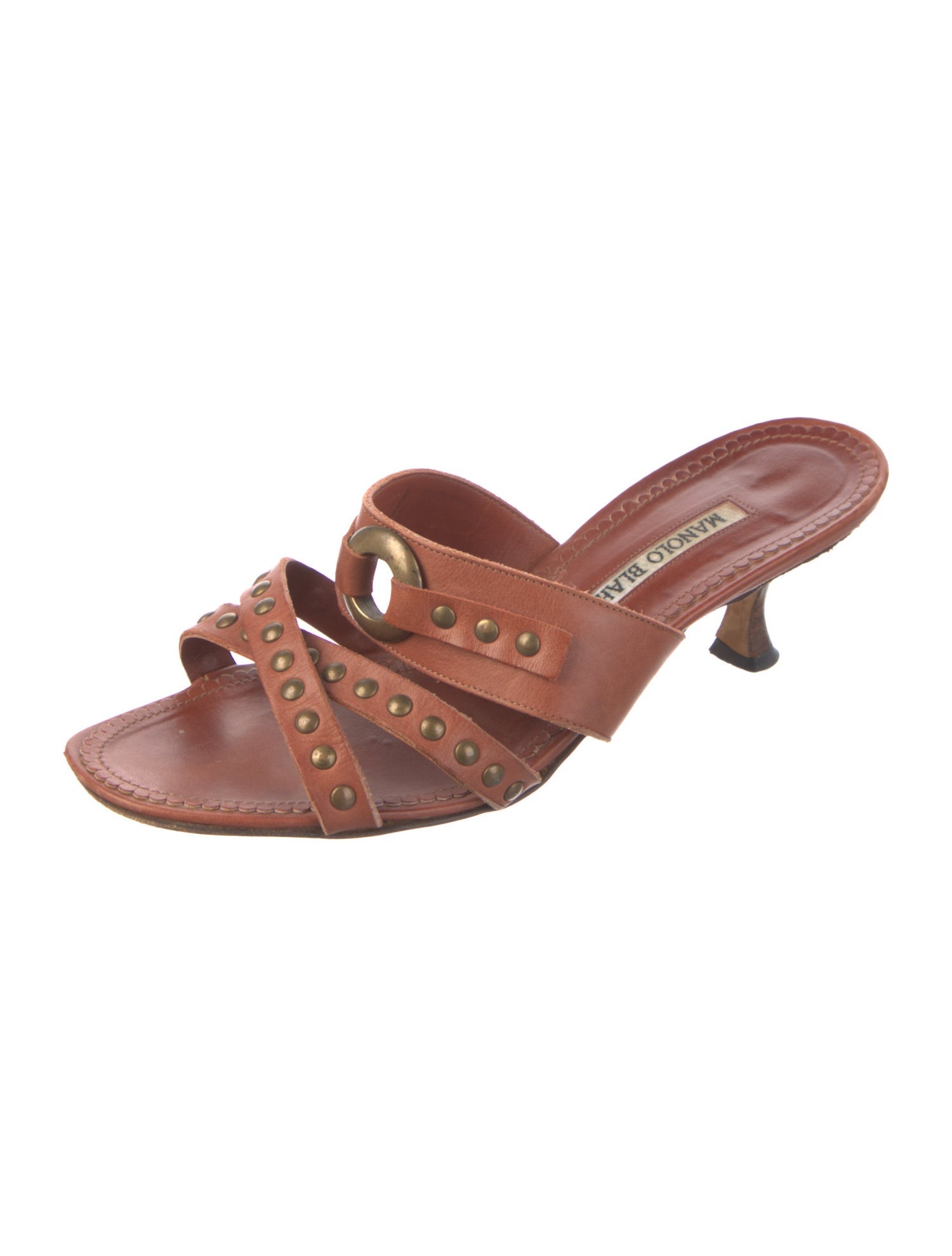 Manolo Blahnik Leather Studded Accents Slides