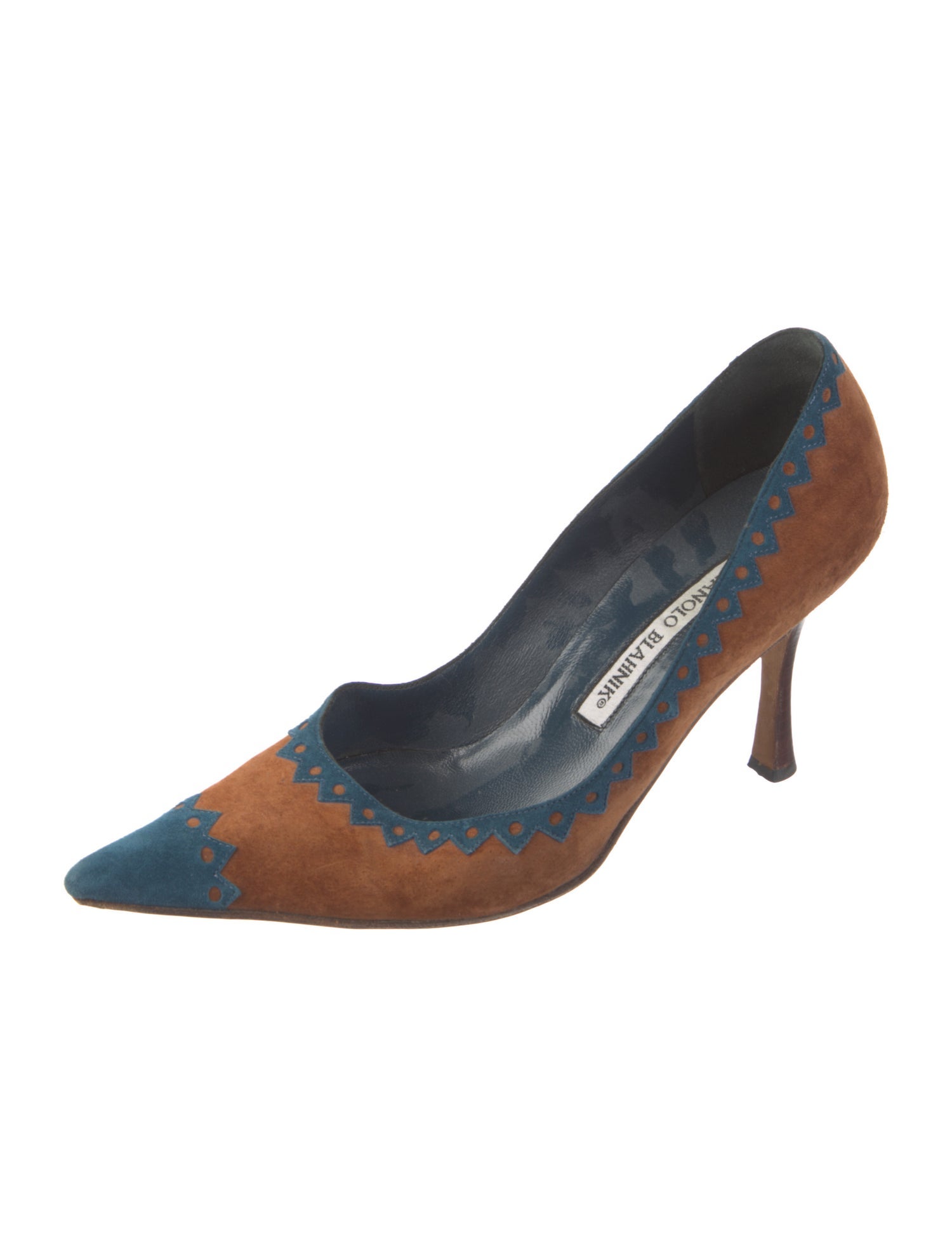 Manolo Blahnik Suede Colorblock Pattern Pumps