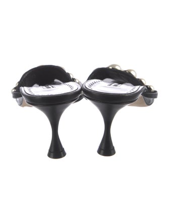Manolo Blahnik Faux Pearl Accents Leather Slides