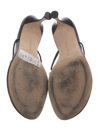 Manolo Blahnik Faux Pearl Accents Leather Slides