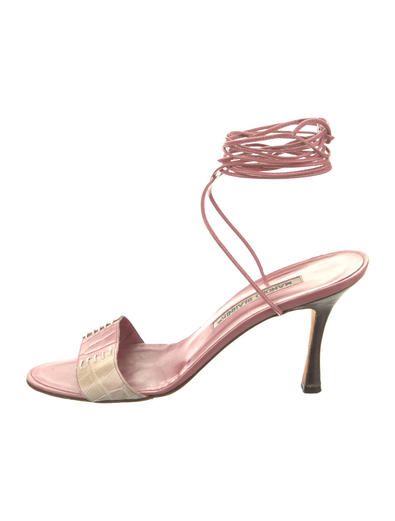 Manolo Blahnik Leather Crystal Embellishments Sandals - Red Sandals, Shoes  - MOO309491 | The RealReal