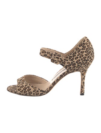 Manolo Blahnik Suede Animal Print Sandals
