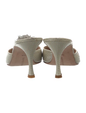 Manolo Blahnik Snakeskin Beaded Accents Mules