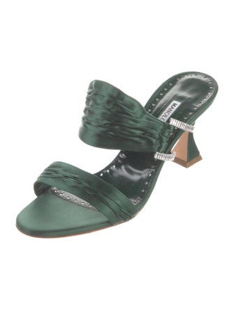 Manolo Blahnik Satin Crystal Embellishments Slides