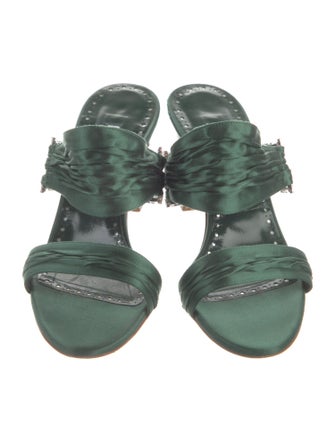 Manolo Blahnik Satin Crystal Embellishments Slides