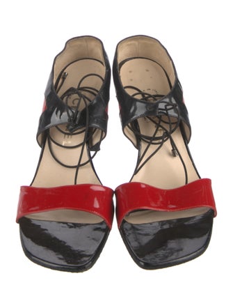 Chanel Patent Leather Colorblock Pattern Sandals