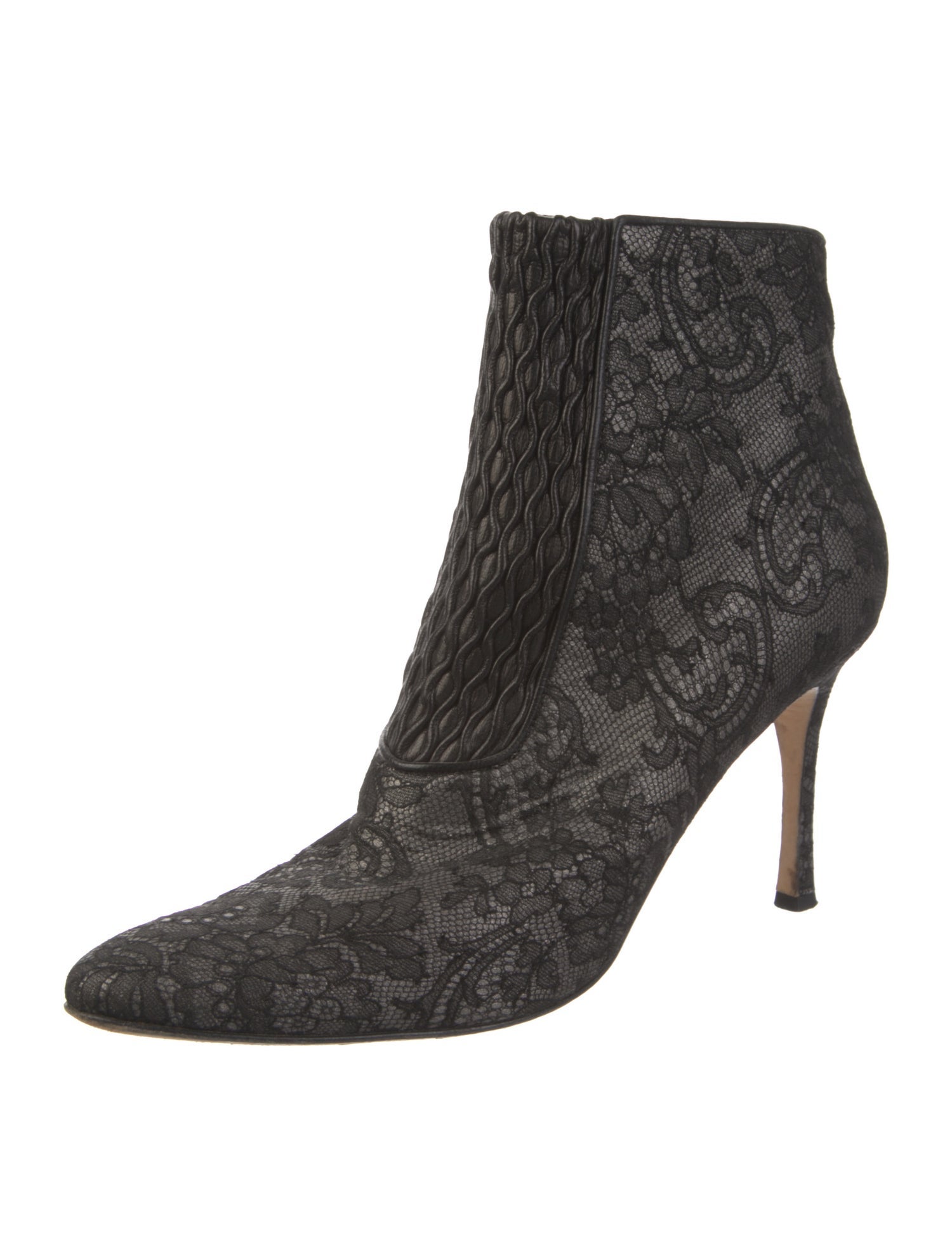 Manolo Blahnik Lace Floral Print Boots