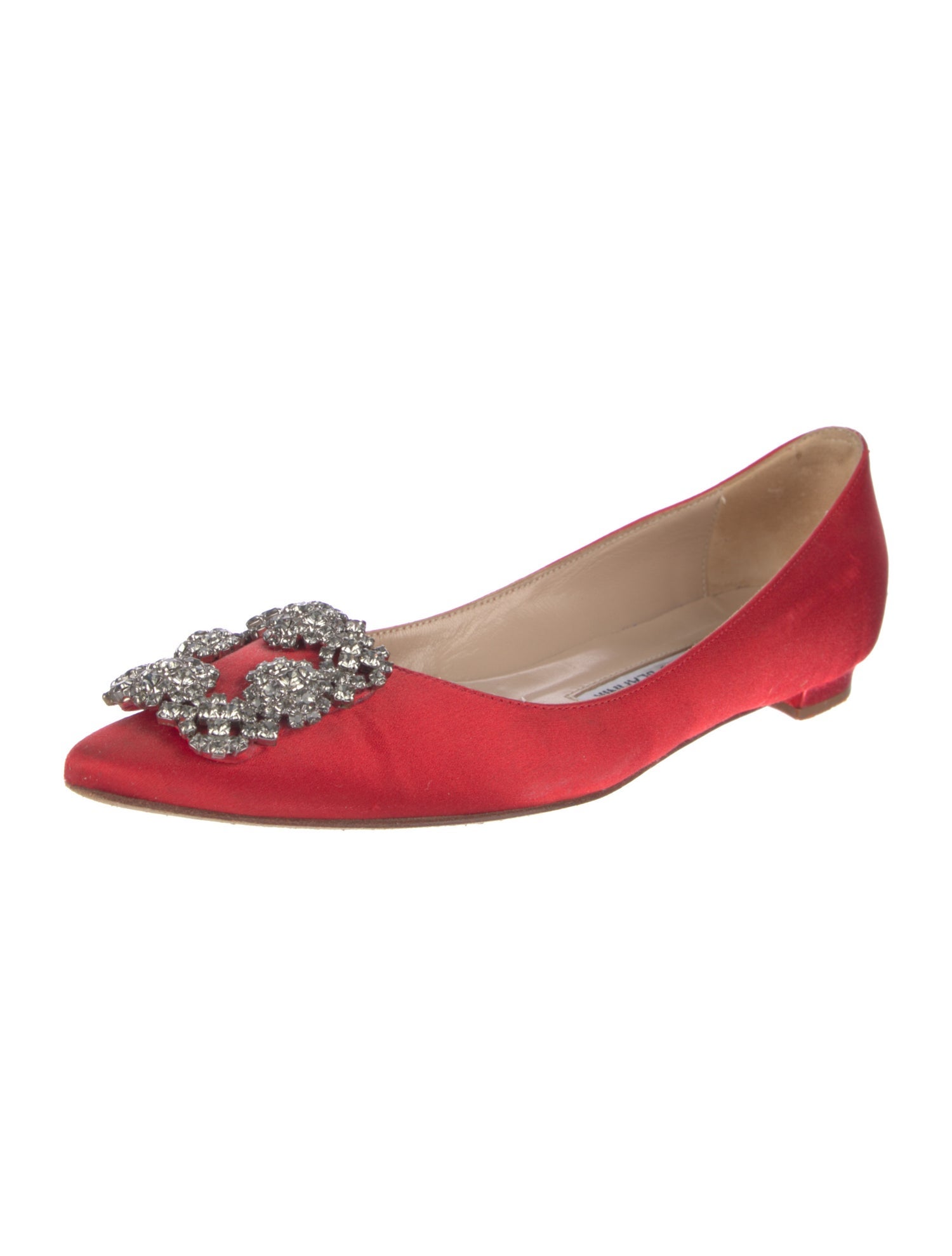 Manolo Blahnik Satin Crystal Embellishments Flats