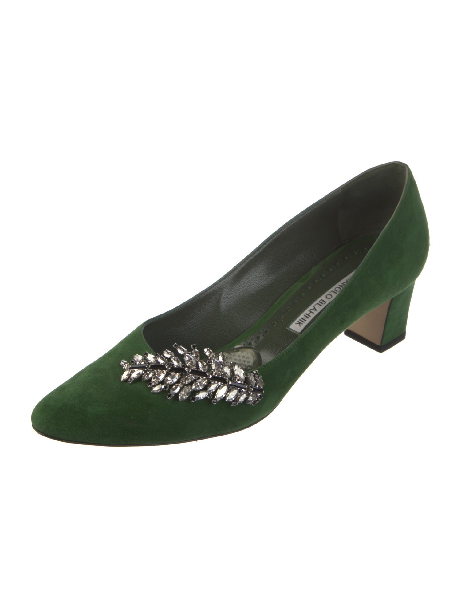 Manolo Blahnik Suede Crystal Embellishments Pumps