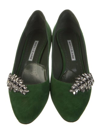 Manolo Blahnik Suede Crystal Embellishments Pumps
