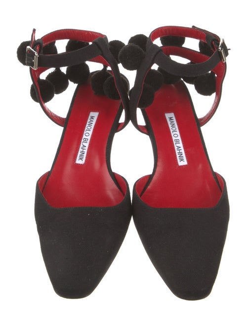 Manolo Blahnik Canvas Pom-Pom Embellishments D'Orsay Pumps