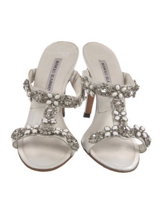 Manolo Blahnik Leather Crystal Embellishments Slides