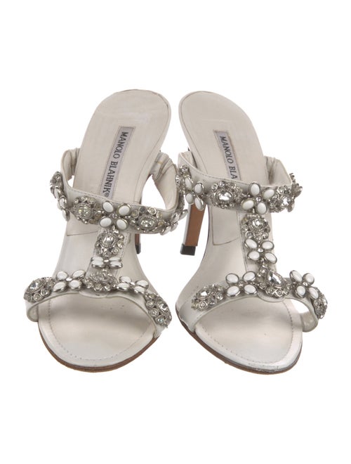 Manolo Blahnik Leather Crystal Embellishments Slides