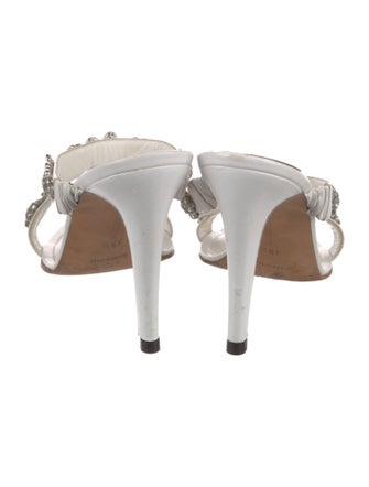 Manolo Blahnik Leather Crystal Embellishments Slides