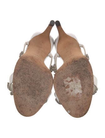 Manolo Blahnik Leather Crystal Embellishments Slides