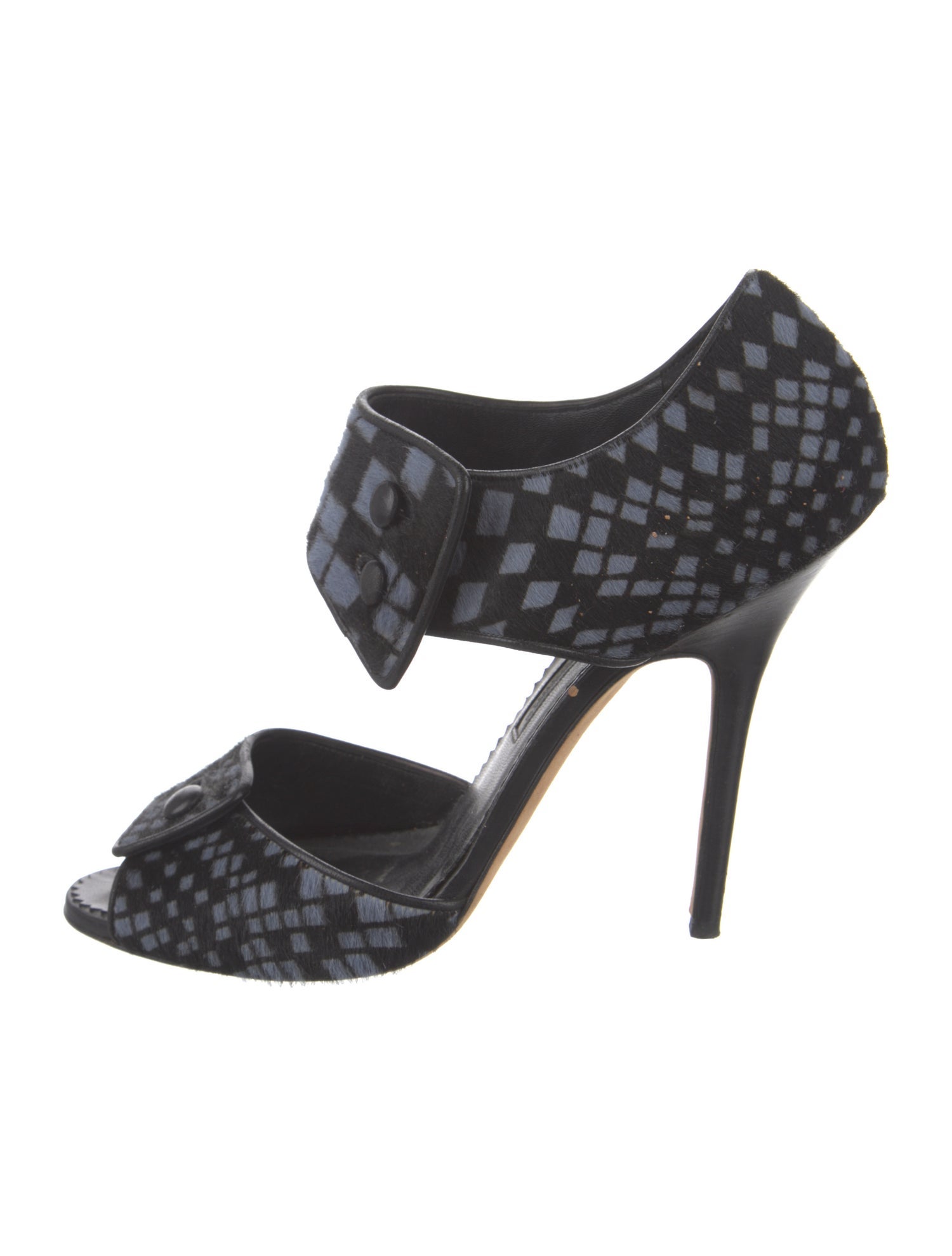 Manolo Blahnik Ponyhair Plaid Print Sandals