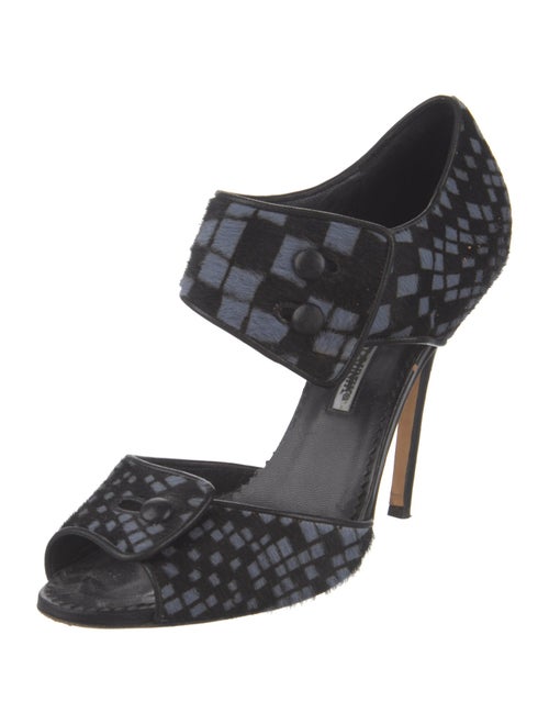 Manolo Blahnik Ponyhair Plaid Print Sandals