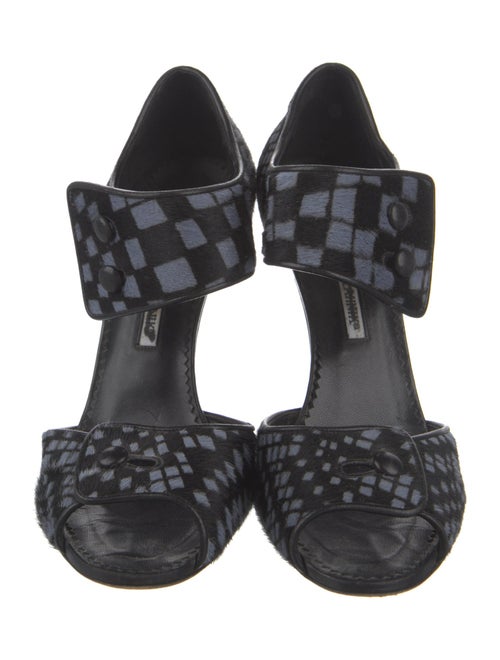 Manolo Blahnik Ponyhair Plaid Print Sandals