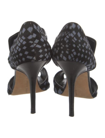 Manolo Blahnik Ponyhair Plaid Print Sandals