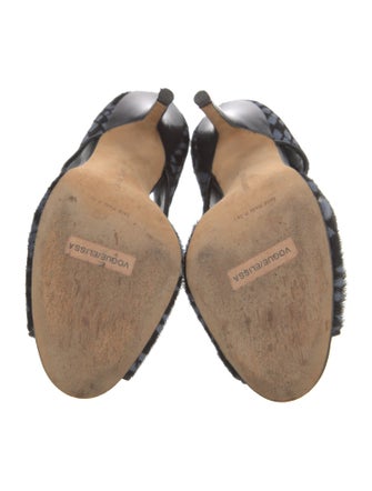 Manolo Blahnik Ponyhair Plaid Print Sandals