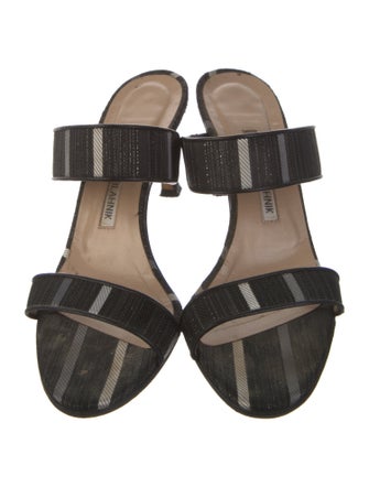 Manolo Blahnik Canvas Striped Slides