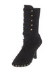 Manolo Blahnik Suede Studded Accents Lace-Up Boots