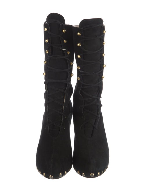 Manolo Blahnik Suede Studded Accents Lace-Up Boots
