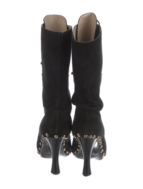 Manolo Blahnik Suede Studded Accents Lace-Up Boots