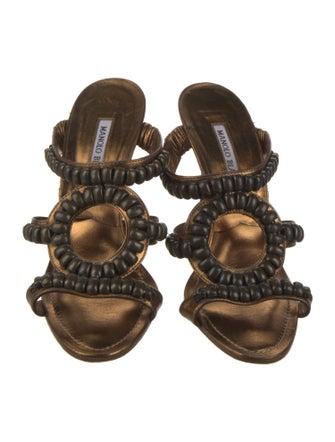 Manolo Blahnik Leather Beaded Accents Slides