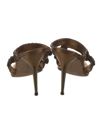 Manolo Blahnik Leather Beaded Accents Slides