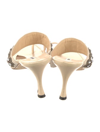 Manolo Blahnik Leather Crystal Embellishments Slides
