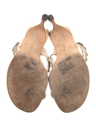 Manolo Blahnik Leather Crystal Embellishments Slides