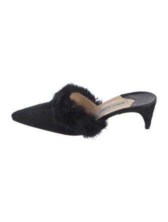 Manolo Blahnik Ponyhair Fur Trim Mules